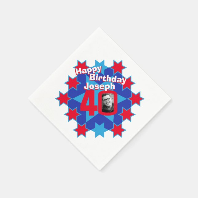 Serviettes En Papier 40e anniversaire photo et nom étoile rouge serviet (Coin)