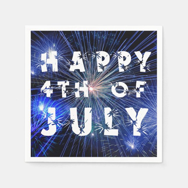 Serviettes En Papier 4 juillet feux d'artifice en Blue Hue Happy 4ème (Devant)