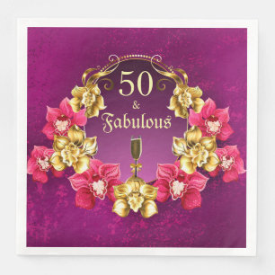 Serviettes En Papier 50 Et fabuleux Orchidées roses d'or et Champagne