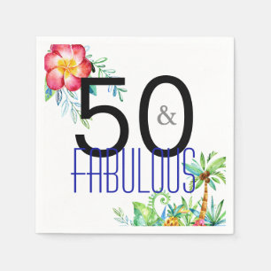Serviettes En Papier 50 et fabuleux Tropical Floral 50e anniversaire