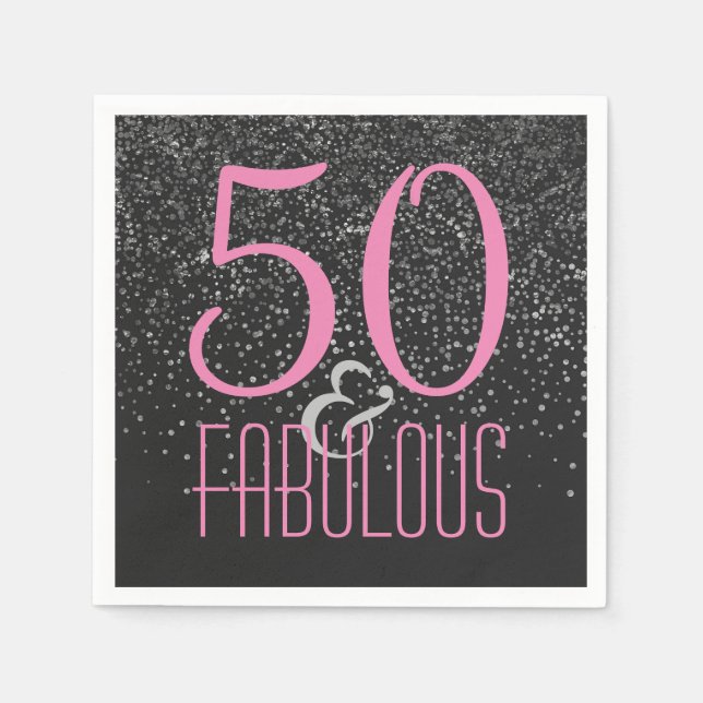 Serviettes En Papier 50 & Fabulous Black Pink | Élégant 50e anniversair (Devant)
