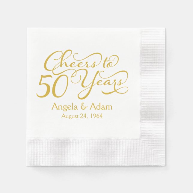 Serviettes En Papier 50e anniversaire de Mariage or Cheers à 50 (Devant)