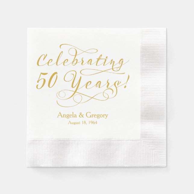 Serviettes En Papier 50e anniversaire de Mariage personnalisé Gold Whit (Devant)