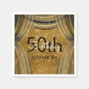 Serviettes En Papier 50e fête d'anniversaire Black and Gold Sparkle