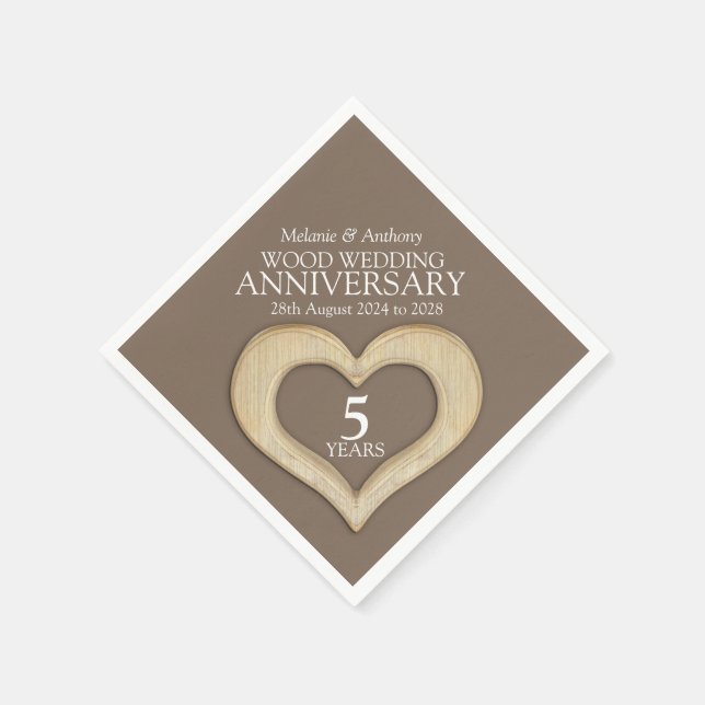 Serviettes En Papier 5 ans de bois coeur serviettes personnalisées (Coin)