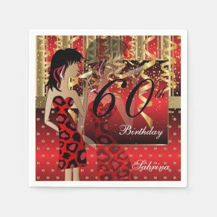 Serviettes En Papier 60e anniversaire Bash Girl Party en rouge et or