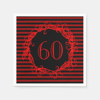 Serviettes En Papier 60e anniversaire des femmes Noir Rouge Tourbillonn