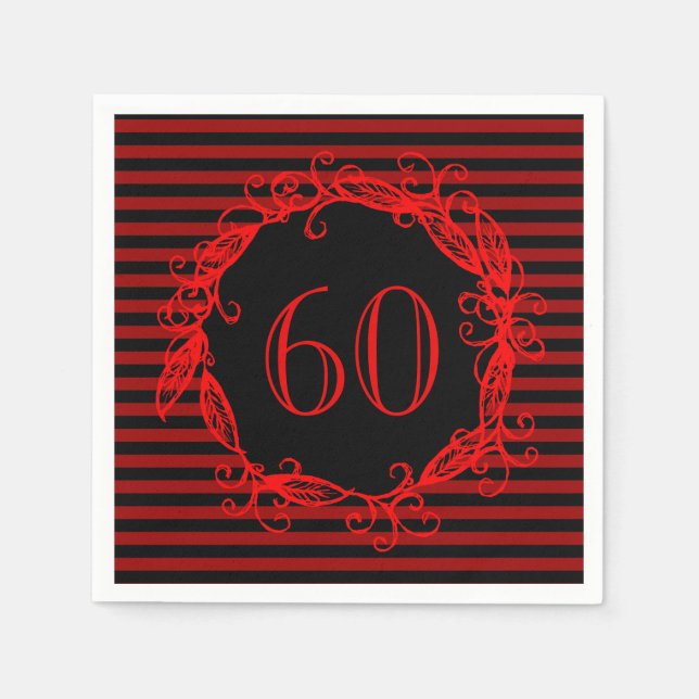 Serviettes En Papier 60e anniversaire des femmes Noir Rouge Tourbillonn (Devant)