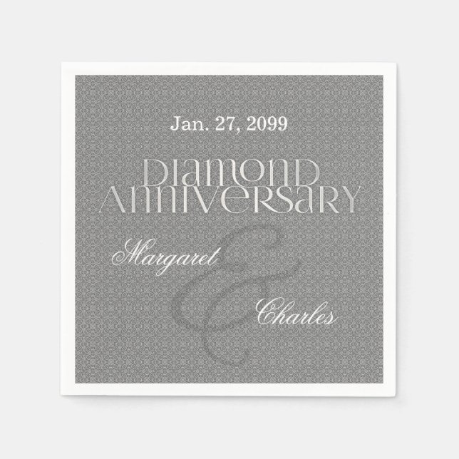 Serviettes En Papier 60e anniversaire du Mariage diamant Argent (Devant)