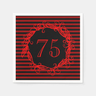 Serviettes En Papier 75e anniversaire des femmes Noir Rouge Tourbillonn