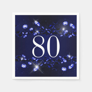 Serviettes En Papier 80e anniversaire femme bleu noir brillant Diamant