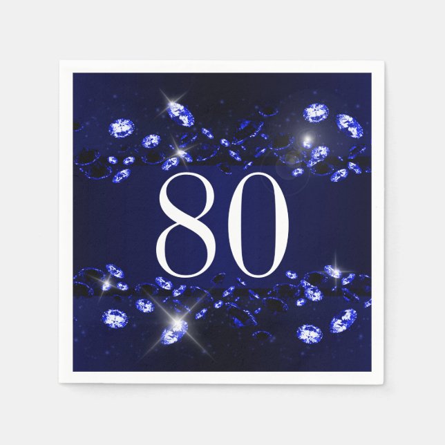 Serviettes En Papier 80e anniversaire femme bleu noir brillant Diamant (Devant)