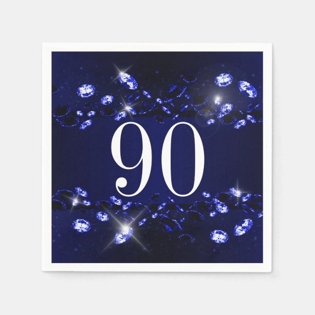 Serviettes En Papier 90e anniversaire femme bleu noir brillant Diamant (Devant)