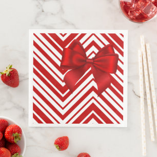 Serviettes en papier à nœud rouge et rayures Fêt