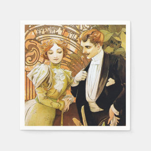Serviettes En Papier Alphonse Mucha Flirt Vintage Art romantique Nouvea
