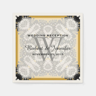 Serviettes en papier amant tribal noir et moutarde