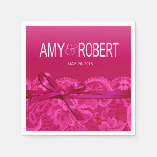 Serviettes En Papier Amy Bows Ribbon & Lace Mariage fuschia