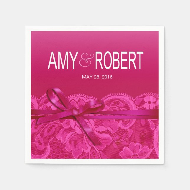 Serviettes En Papier Amy Bows Ribbon & Lace Mariage fuschia (Devant)