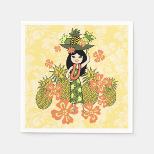 Serviettes En Papier Ananas Luau Hawaiian Hula Girl