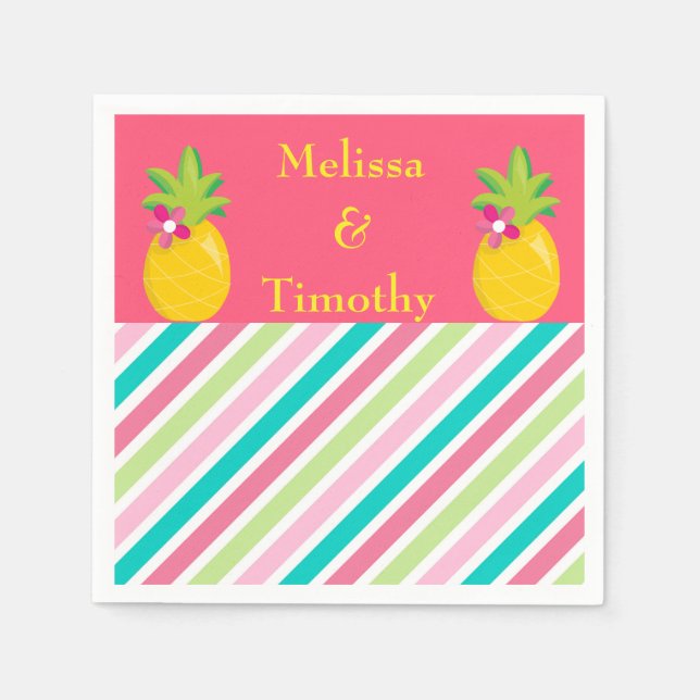 Serviettes En Papier Ananas sur arrière - plan rose (Devant)