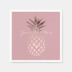 Serviettes En Papier ananas tropical d'or rose clair élégant de faux