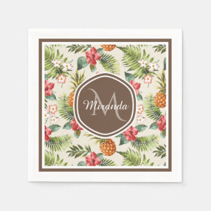 Serviettes En Papier Ananas tropicale exotique Floral Monogramme Brown
