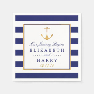Serviettes En Papier Ancre d'or nautique vintage, marine et Mariage d'o