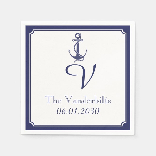 Serviettes En Papier Ancre nautique sur Mariage de la marine (Devant)
