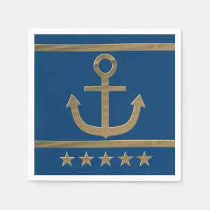 Serviettes En Papier ancre or sur arrière - plan bleu marine