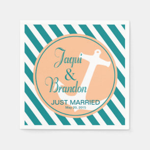 Serviettes En Papier Ancre sur les rayures Nautique   Pêche turquoise