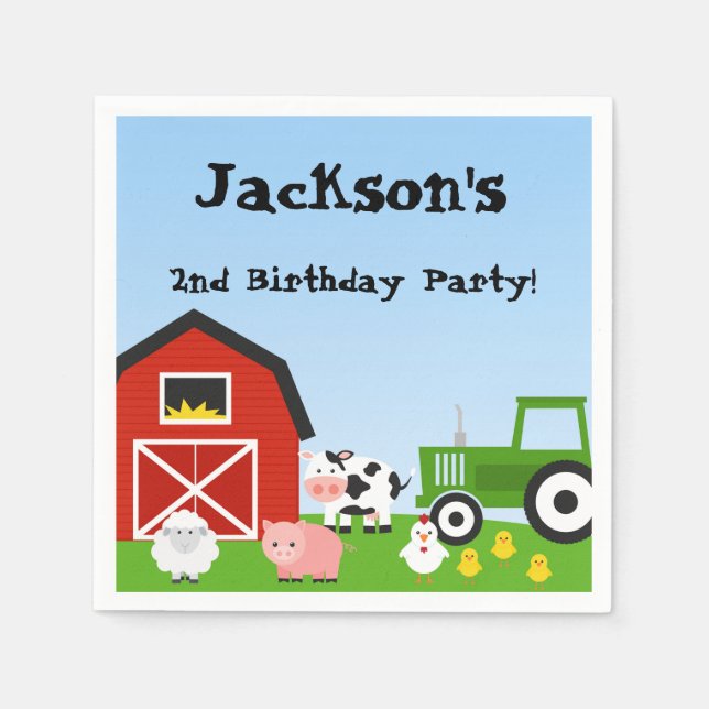 Serviettes En Papier Animaux de ferme, Vache, Tracteur, Moutons, Cochon (Devant)