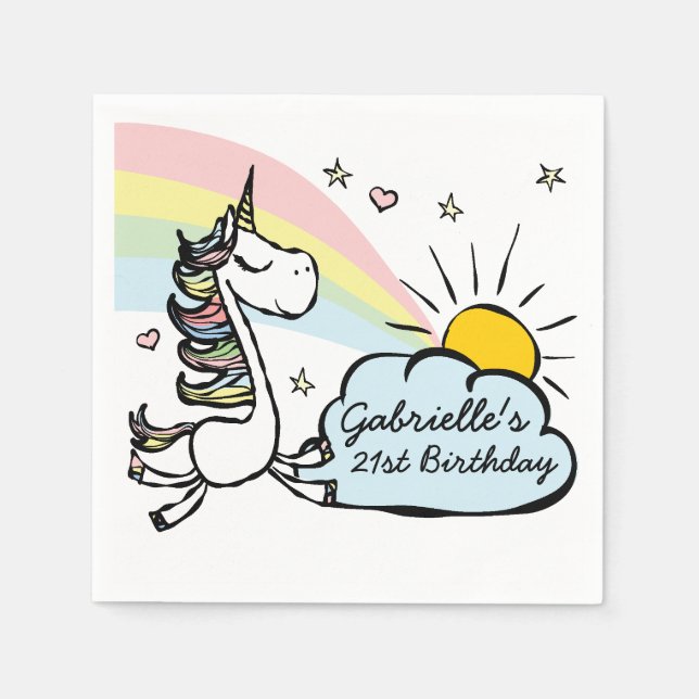 Serviettes En Papier Anniversaire de la licorne adulte (Devant)
