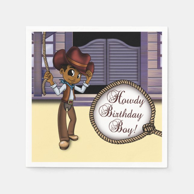 Serviettes En Papier Anniversaire des Cowboys afro-américains (Devant)