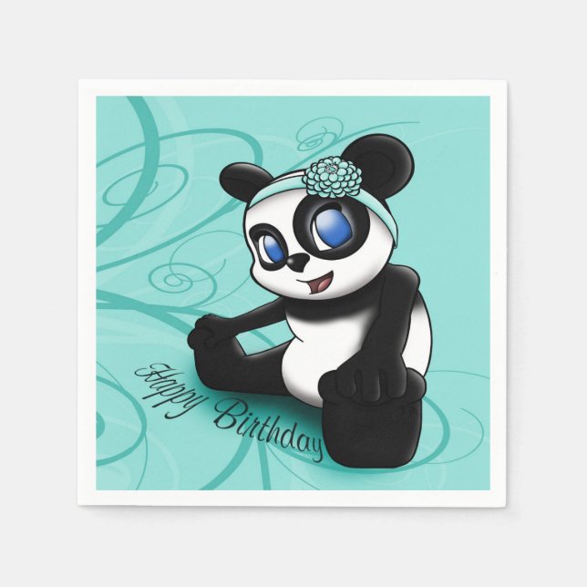 Serviettes En Papier Anniversaire du Panda Turquoise (Devant)