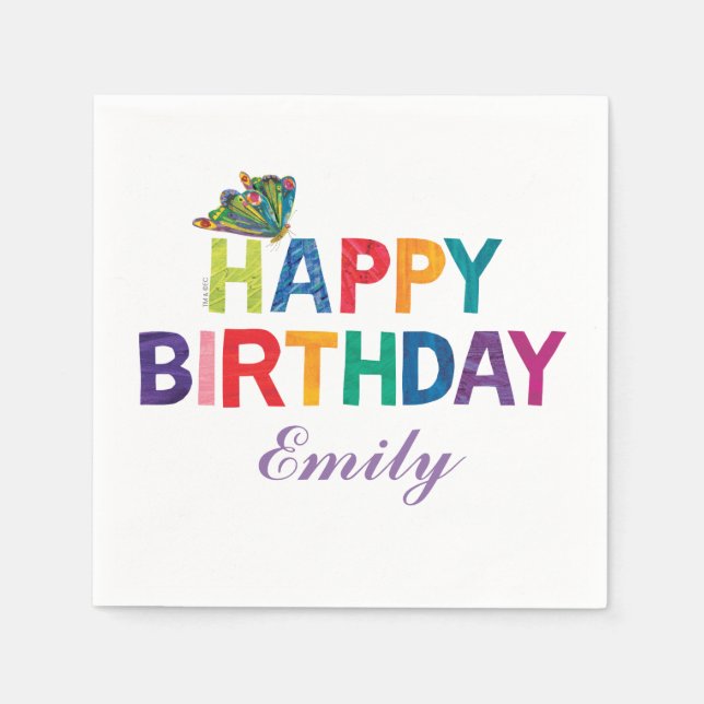 Serviettes En Papier Anniversaire du papillon Caterpillar, très affamé (Devant)