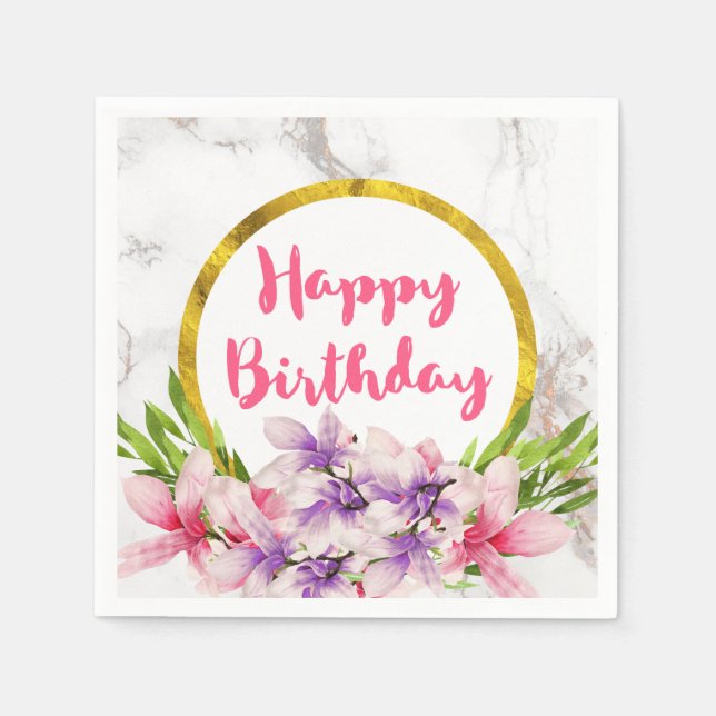 Serviettes En Papier Anniversaire rose et violet Magnolias (Devant)