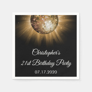 Serviettes En Papier Anniversaire Soirée Gold Sparkle Disco Ball