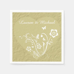 Serviettes En Papier Antique Gold Floral Heart Mariage personnalisé