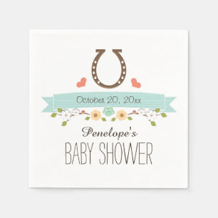 Serviettes En Papier Aqua Blue Horseshoe Western Baby Boy Shower