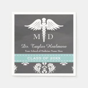 Serviettes En Papier Aqua Chalkboard Caduceus Médicale School Graduatio