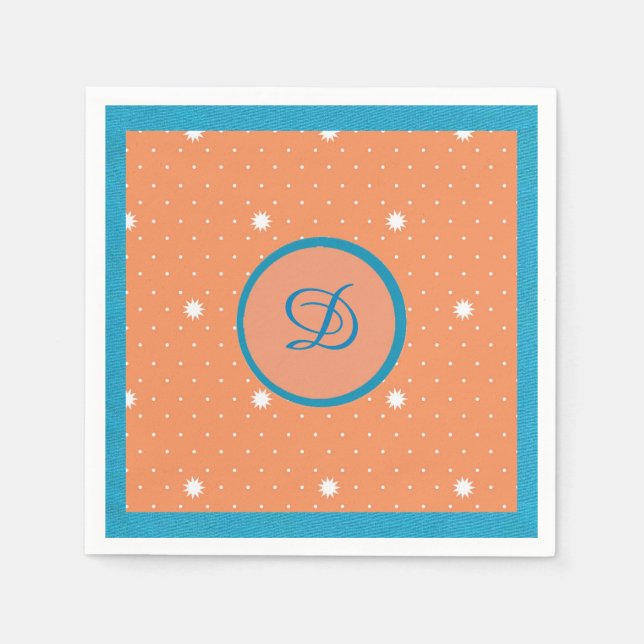 Serviettes En Papier Aqua et Coral Monogrmed Cocktail serviettes (Devant)