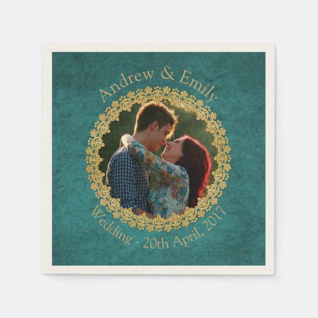 Serviettes En Papier Aquamarine et or (Devant)