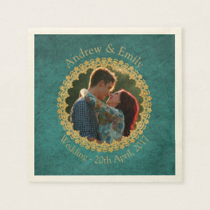 Serviettes En Papier Aquamarine et or