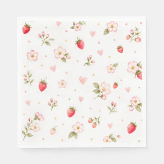 Serviettes en papier aquarelle à motif de fraises