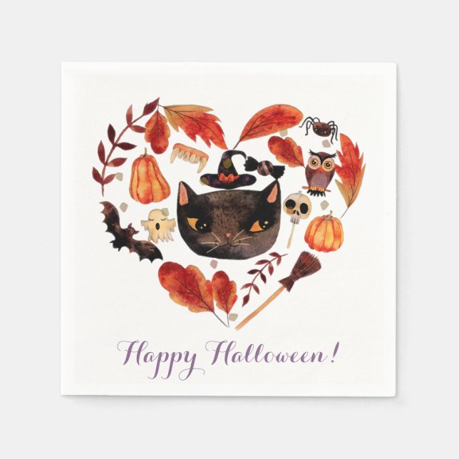 Serviettes En Papier Aquarelle Automne Halloween fête mignonne Whimsica (Devant)