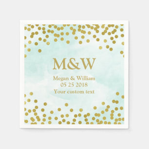Serviettes En Papier Aquarelle bleu or Confetti Mariage Napkin