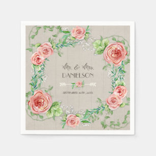 Serviettes En Papier Aquarelle Blush Rose Floral Wreath Rustique Élégan