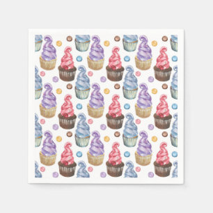 Serviettes En Papier Aquarelle cupcakes colorés