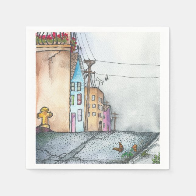 Serviettes En Papier Aquarelle du quartier de San Francisco (Devant)