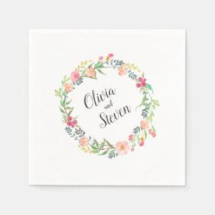 Serviettes En Papier Aquarelle Floral Wreath Boho Mariage